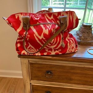 Stella and Dot Ikat Satchel Red Cream Brown